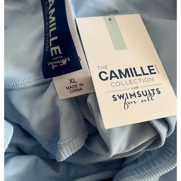 Swimsuits For All XL Blue Ribbed Lined Scoop Neckline Short Sleeve Crop Swim Top - Picture 6 of 6